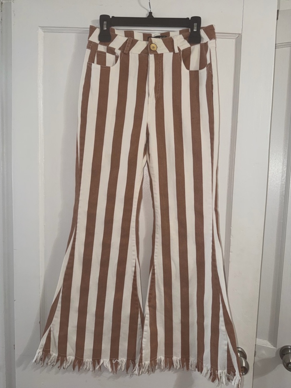 Boutique Striped Brown and Cream Flare Jeans